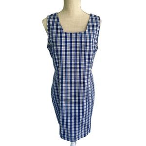 Vintage Gingham Check Blue Shift Cottagecore Dress Sz 14